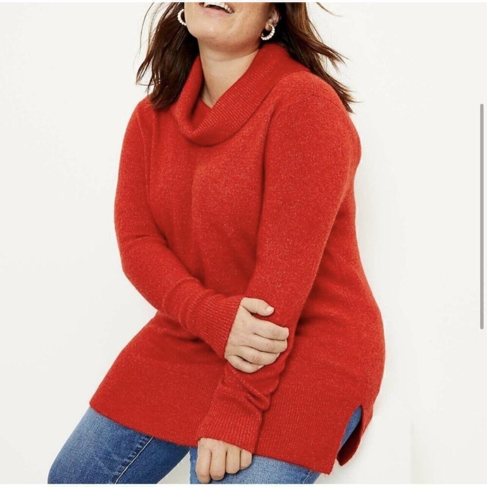 Ann Taylor LOFT Pullover Tunic Sweater Cowl Neck Orange size Medium